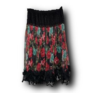 Vintage Y2K Sheer Layered Whimsigoth Floral Lace Midi Skirt